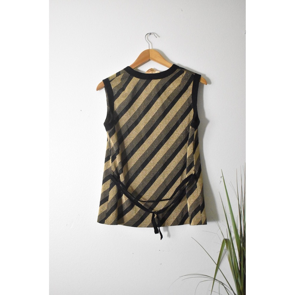 Leona Button Front Vest Women LGold Black 70s Metallic Stripe Finnish Design - Picture 6 of 8